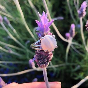 Grey Lace Agate Crystal Ring